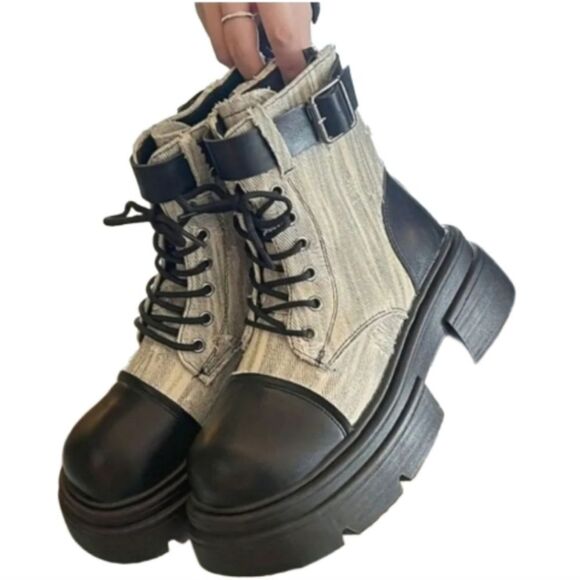 Lace-up combat boots sz 8 - Picture 1 of 6